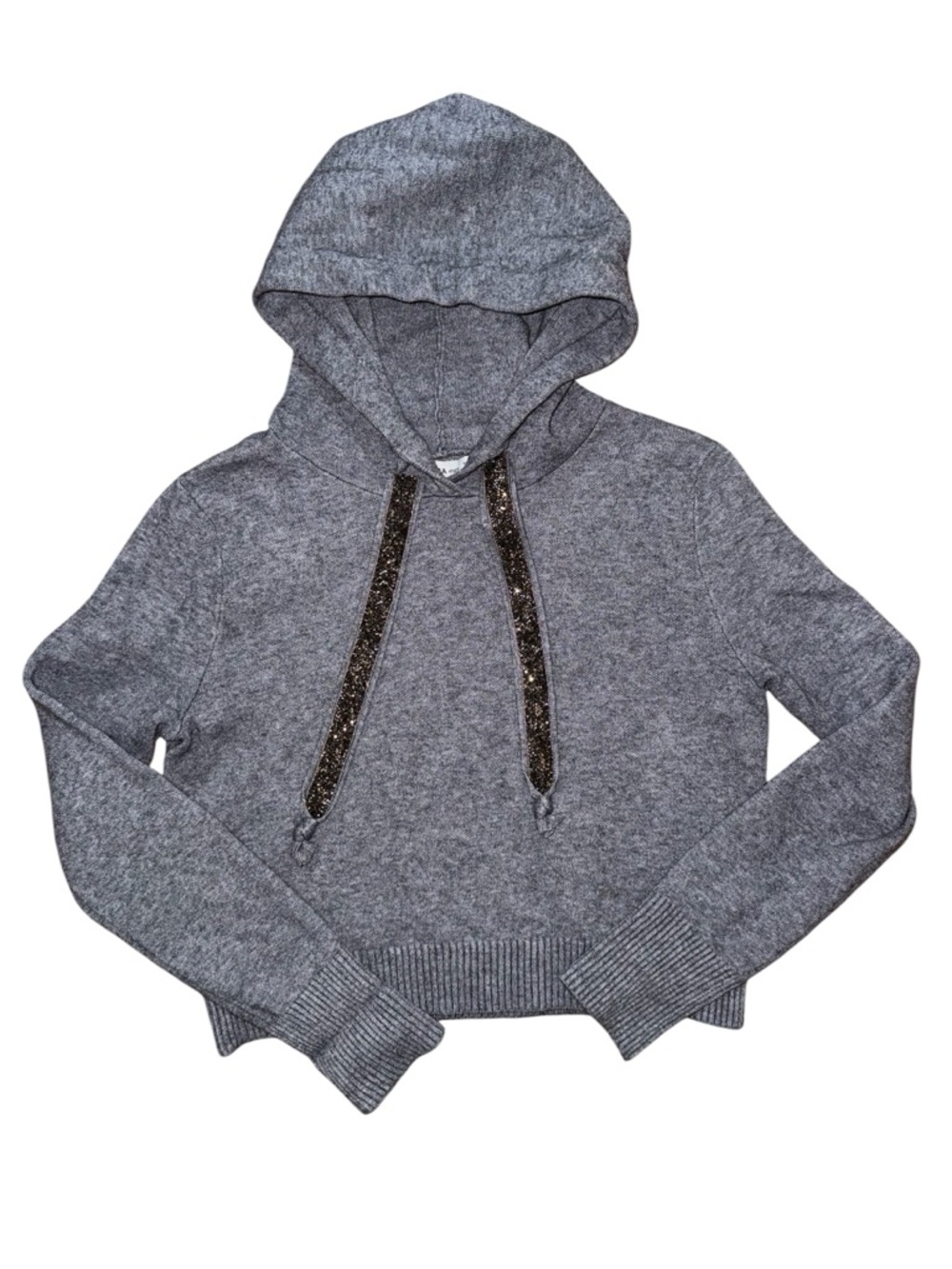 Zara Gray Sparkle Drawstring Knit Cozy Hoodie Size Small